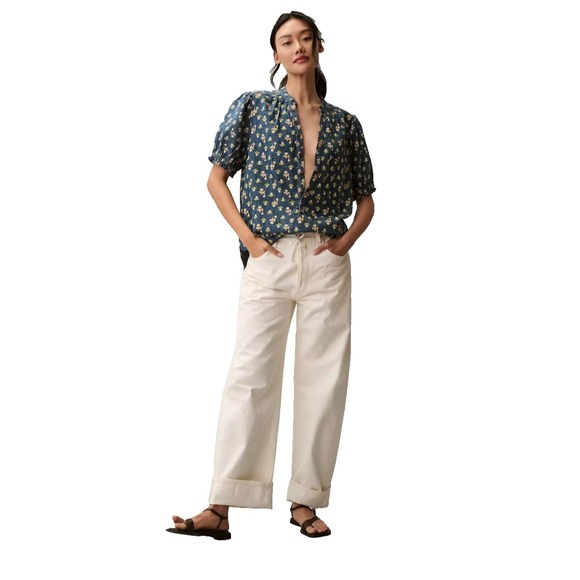 Anthropologie Tops - Anthropologie Pilcro Womens Aly Puff Sleeve Blouse Blue Denim Cotton Boho Top XL